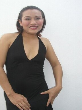 Asian shemale Benz posing in black dress