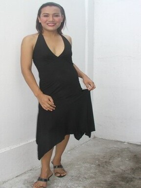 Asian shemale Benz posing in black dress